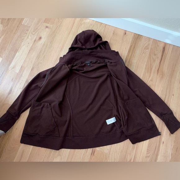 Athleta Triumph Zip Hoodie Jacket Fleece Lined Chocolate Brown Size XL - Picture 12 of 13